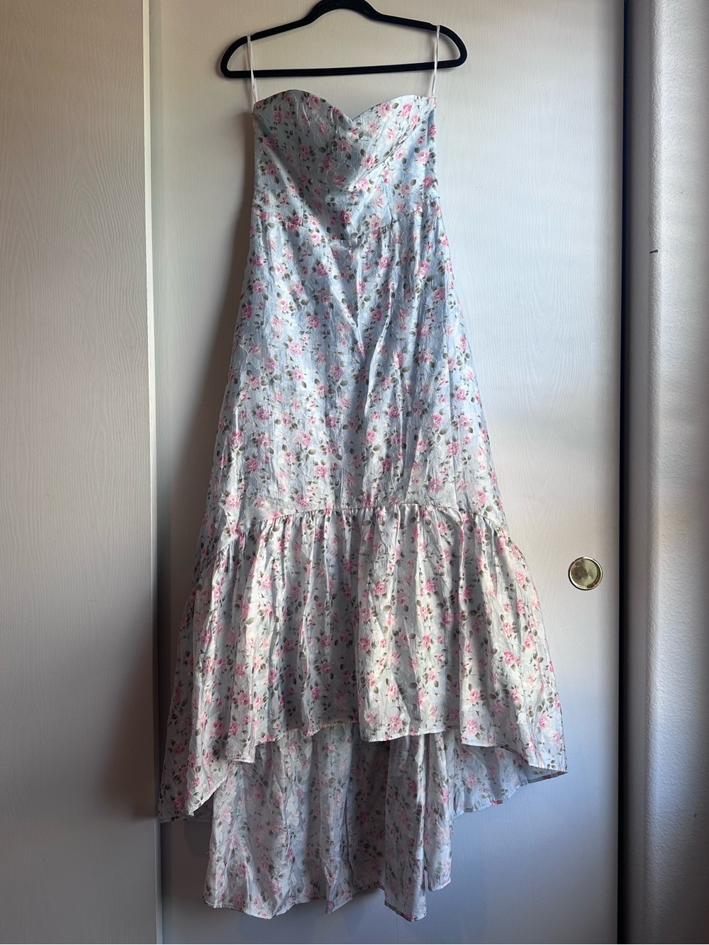 Lulu's Light Blue Floral High-Low Sundress with Pink Roses